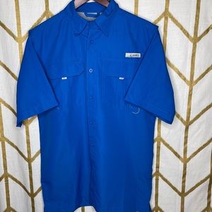 Mens Habit royal blue Fisher guide button up shirt size small‎